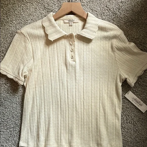 Atelier by Kirious Cream Ribbed Crop Polo Shirt - Picture 5 of 5